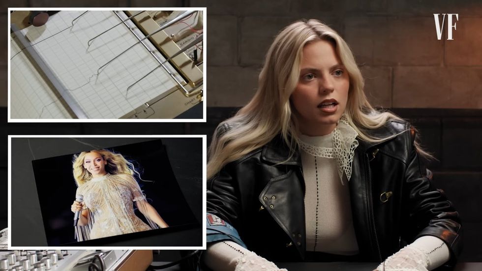 \u200bRene\u00e9 Rapp reacts to a photo of Beyonc\u00e9 in a Lie Detector Test video from Vanity Fair on YouTube