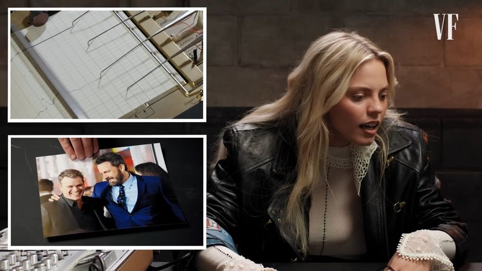 \u200bRene\u00e9 Rapp reacts to a photo of Matt Damon and Ben Affleck in a Lie Detector Test video from Vanity Fair on YouTube