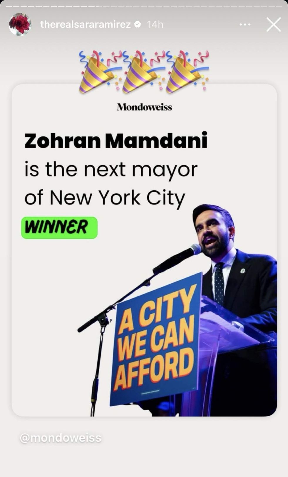 \u200bSara Ramirez via Instagram Story