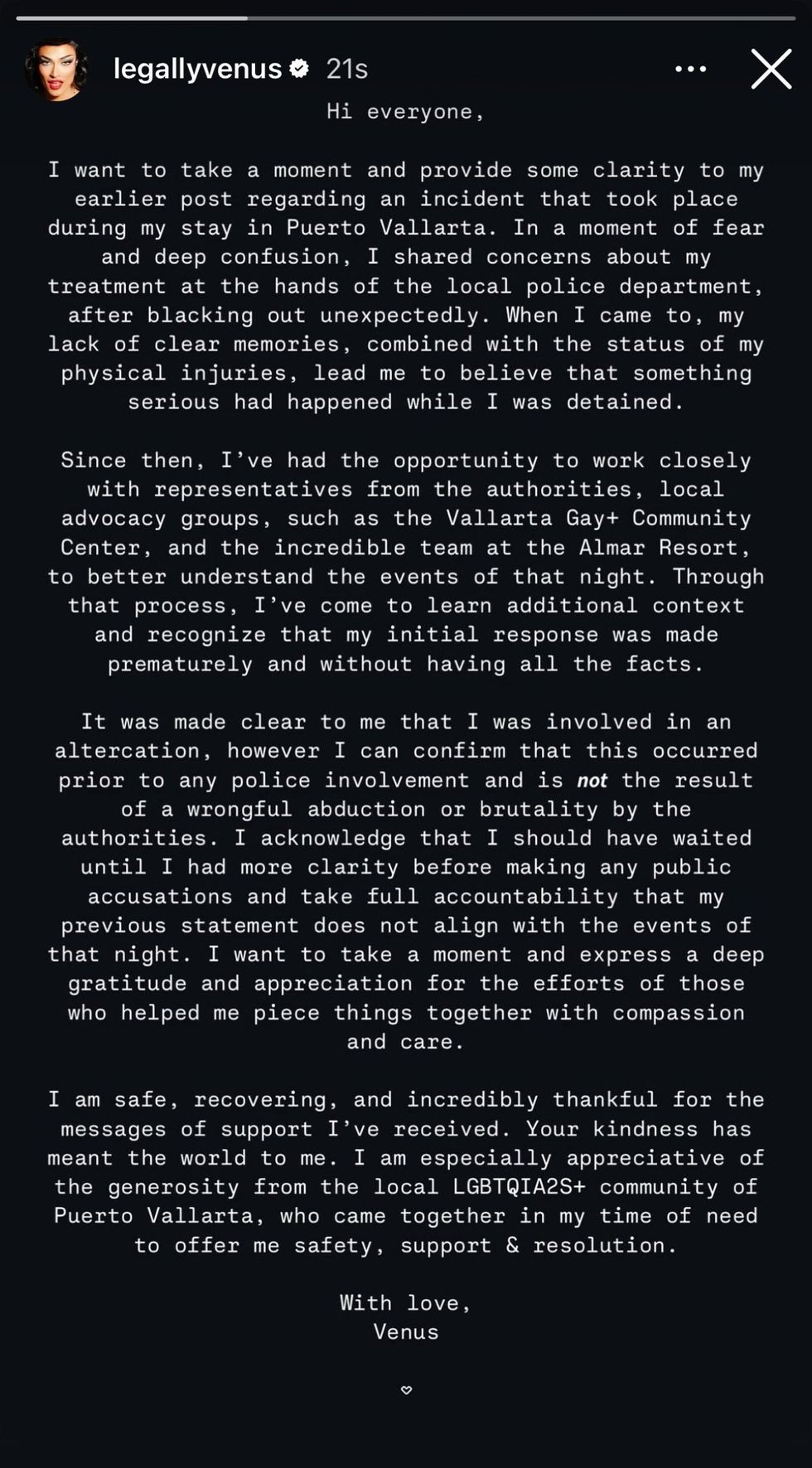 Venus via Instagram story.