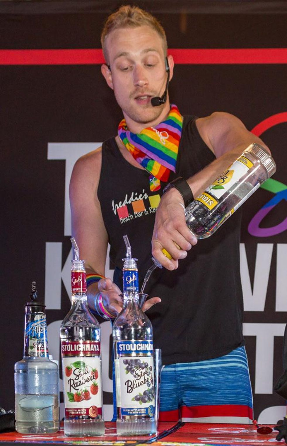 Washington, D.C. Bar Star Josh Pocock from Freddie's Beach Bar mixes up his "Purple Haze", made with Stoli Razberi, Stoli Blueberi, and Stoli Citros.