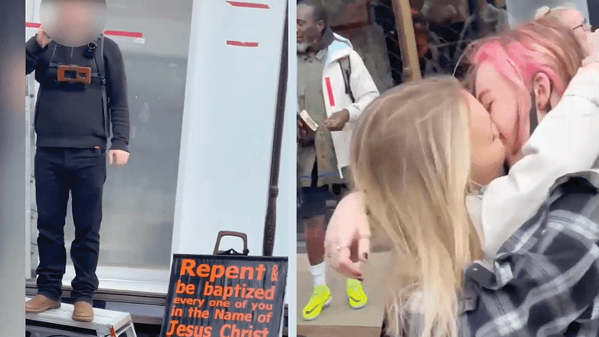 Watch Two Women Confront Hateful Preacher With Long, Passionate Kiss!