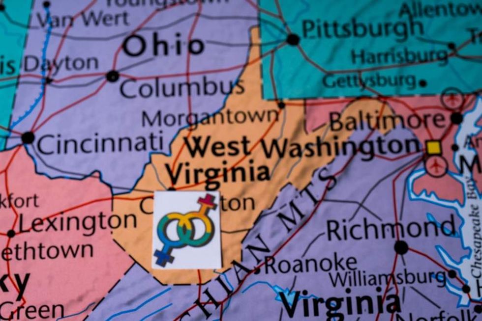 West Virginia map rainbow symbol