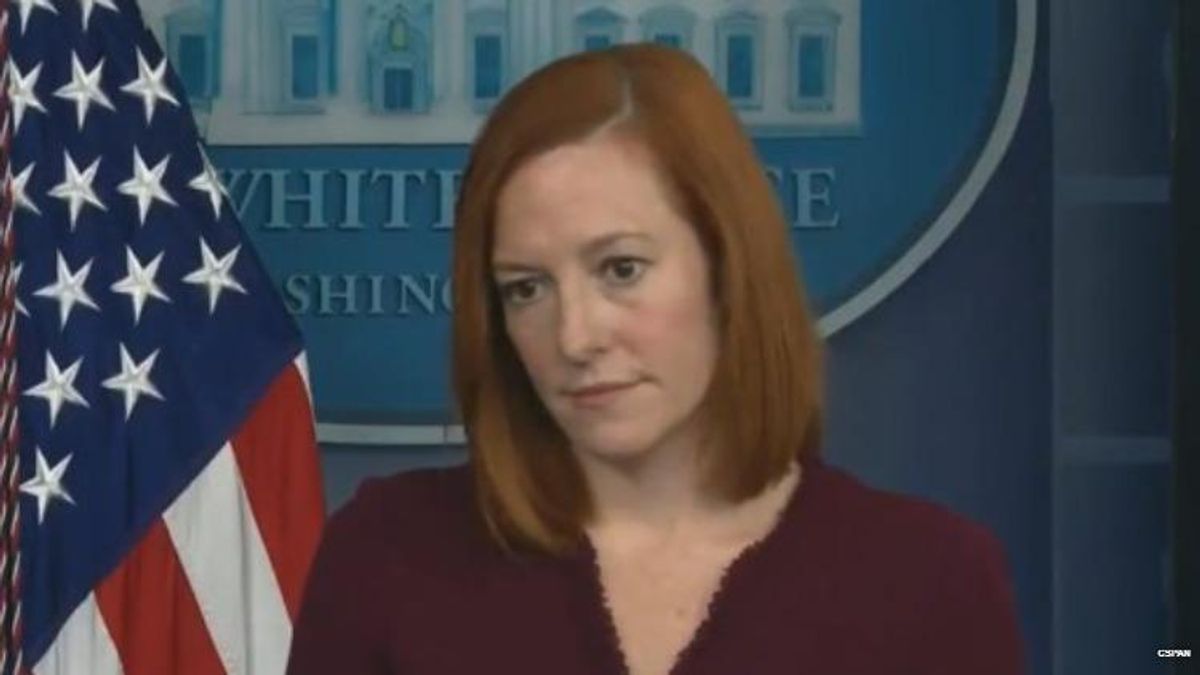 White House Press Secretary Jen Psaki looks perturbed at question about trans student athletes from a Fox News reporter.