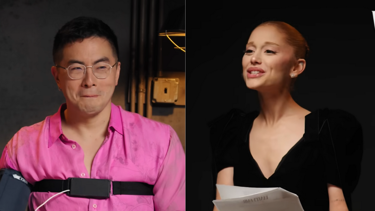 'Wicked: For Good' star Bowen Yang strapped to a lie detector test and singer/actress Ariana Grande asking him questions