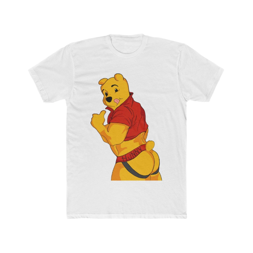 Winnie the Pooh in a crop top and jockstrap from behind.