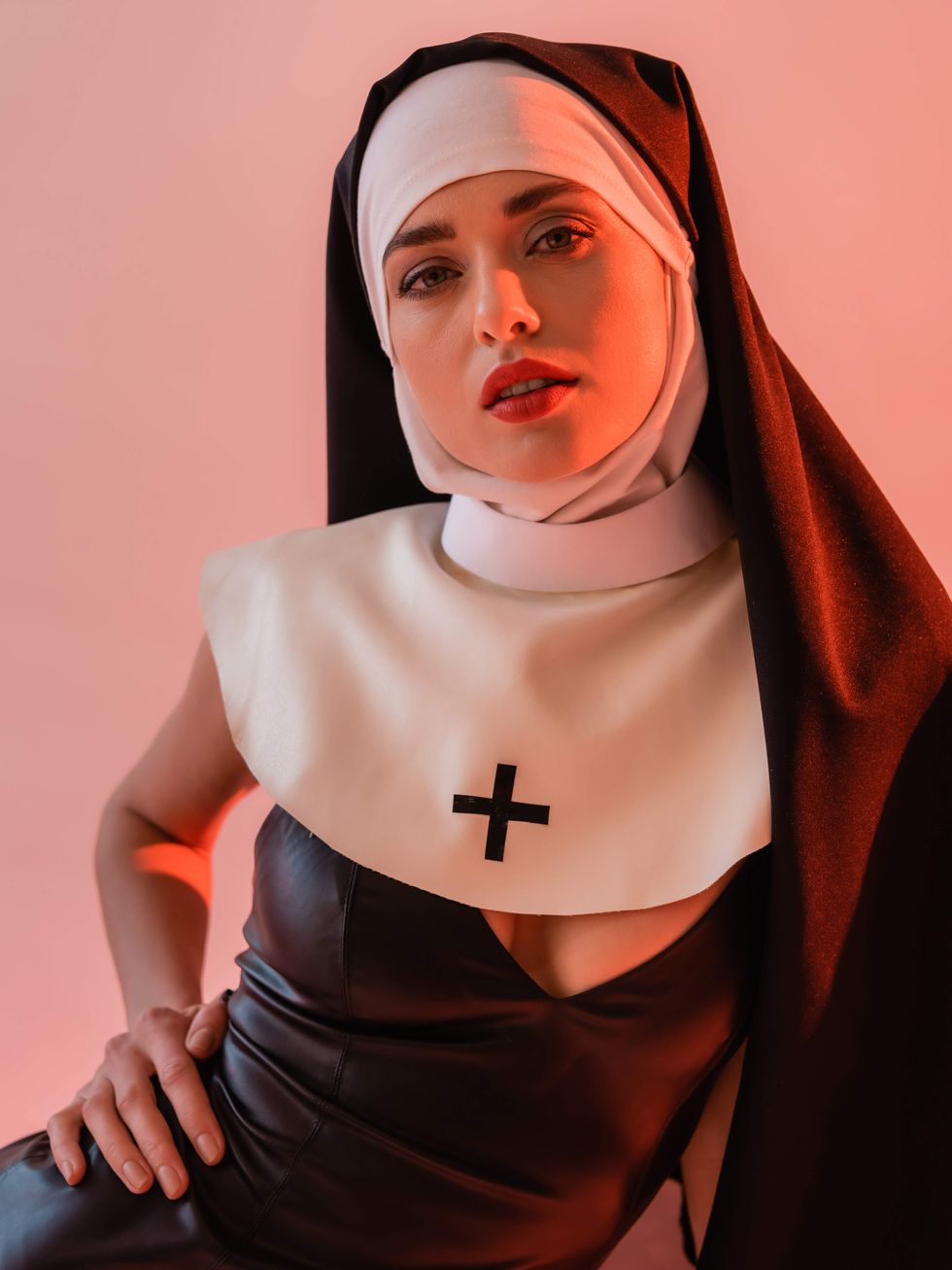 Woman dressed up like a nun