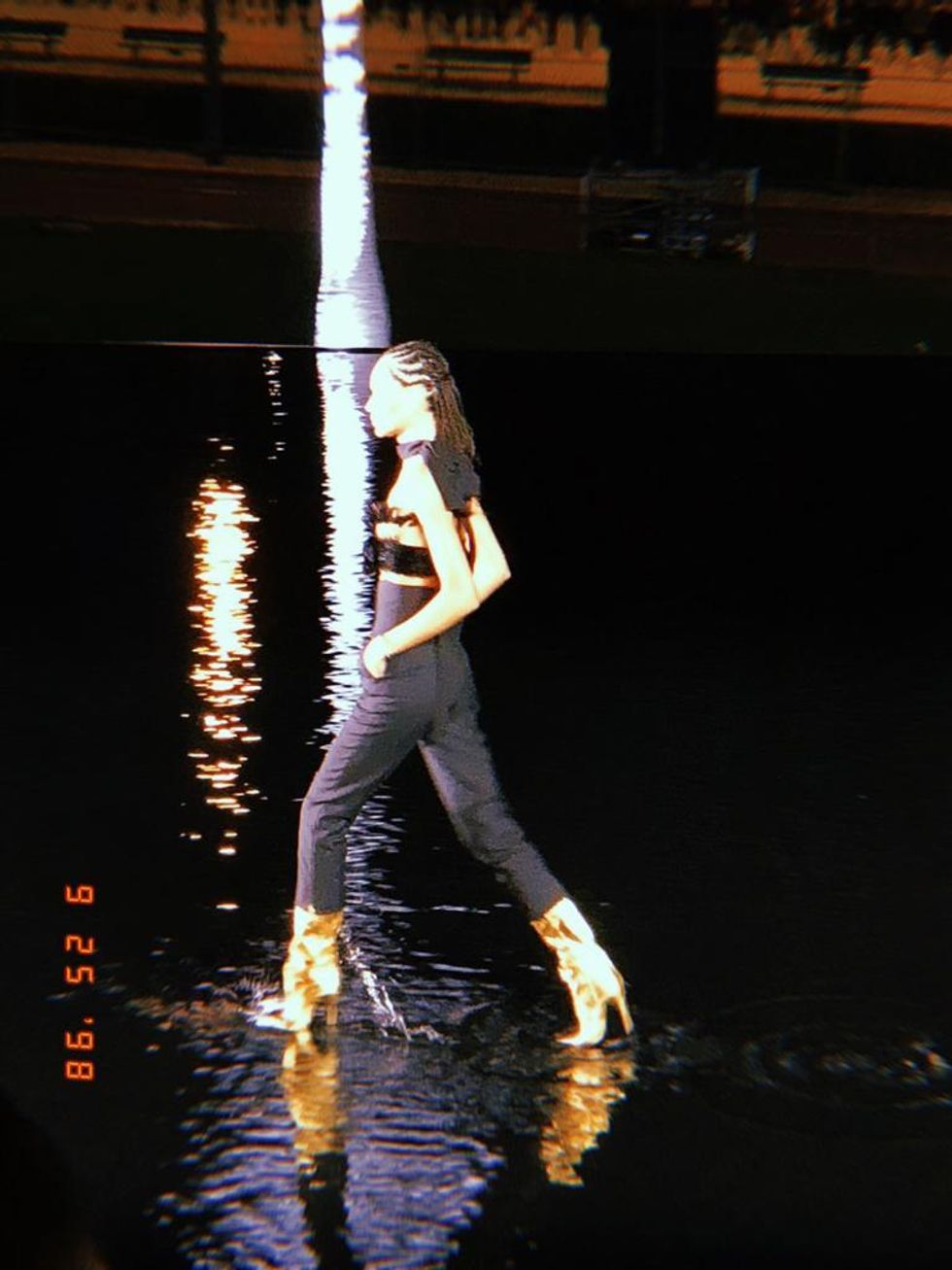 YSL's most daring show. Really fucking heavy platforms trudging through the water.
