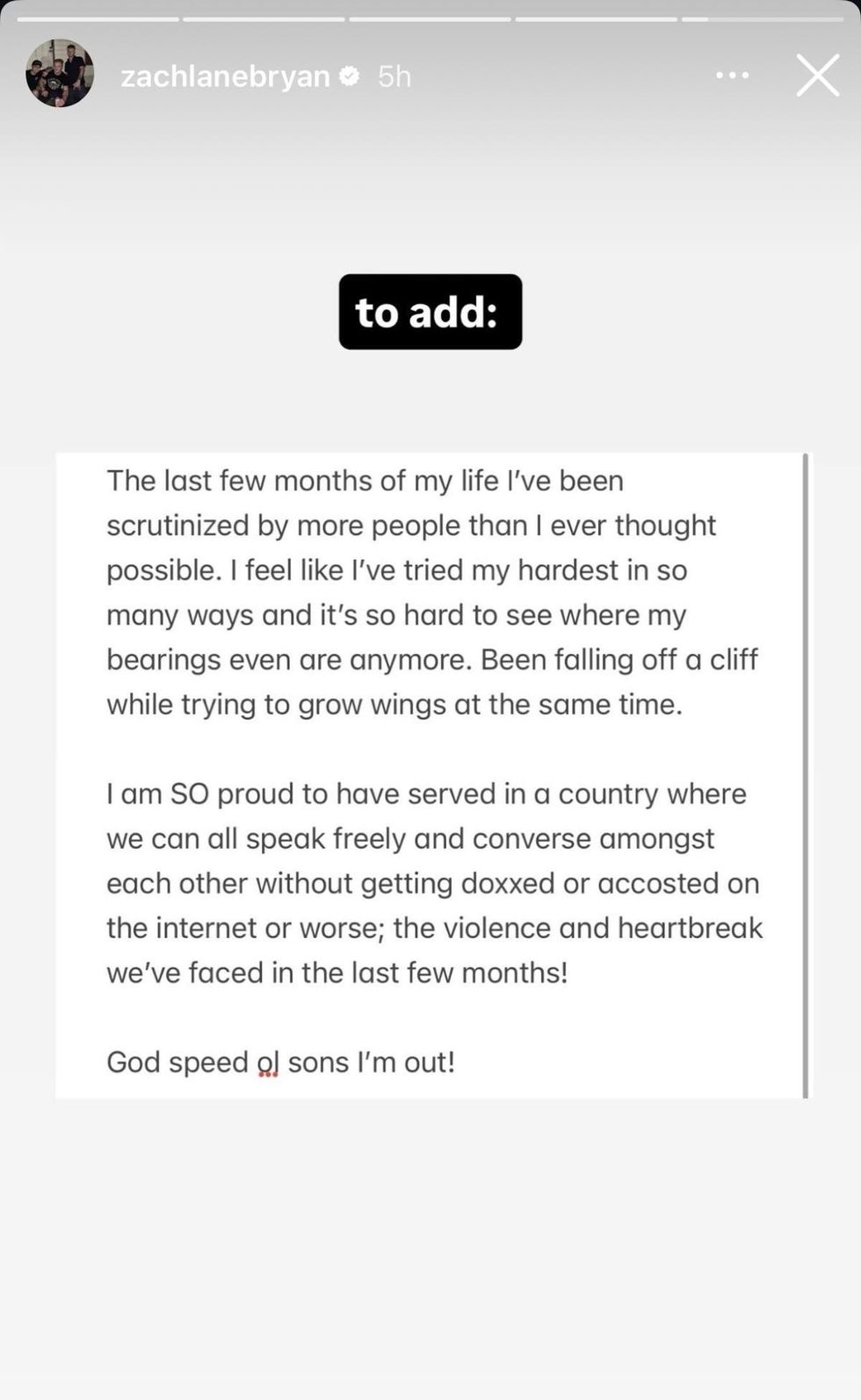 Zach Bryan via Instagram Story, part 2 of 2