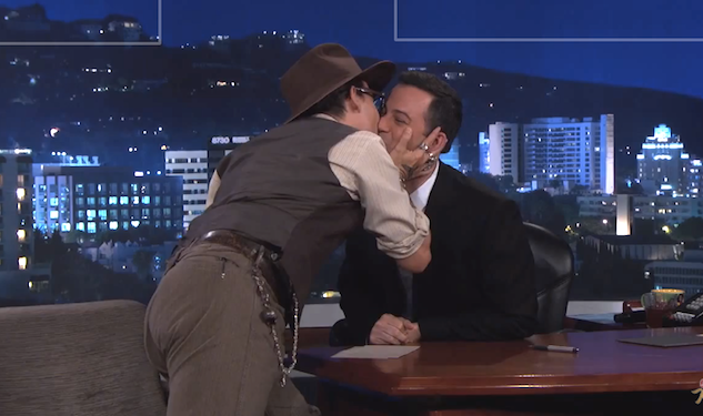 Watch Johnny Depp Kisses Jimmy Kimmel Three Times