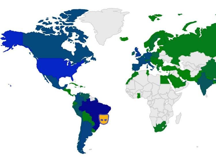 Grindr users per country