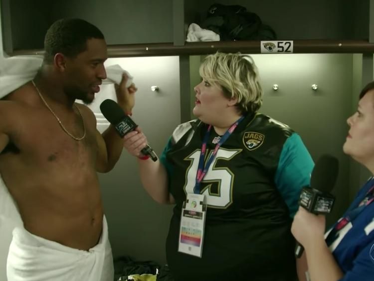 Watch: James Corden's Sisters Interview Naked NFL Players.