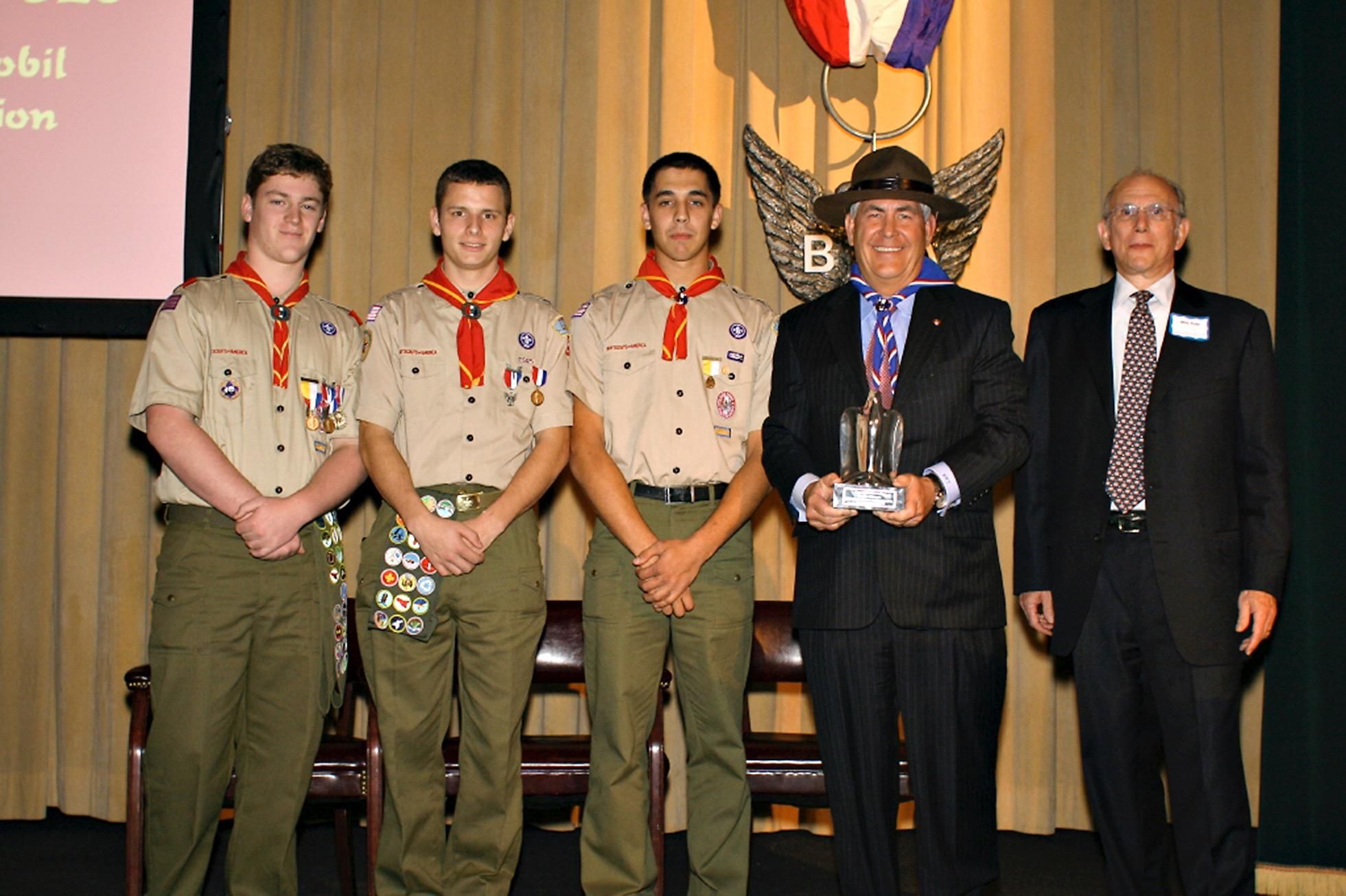 Former ExxonMobil Chairman and CEO RexTillerson being inducted into the BSA Eagle Scout Hall of Fame in 2009