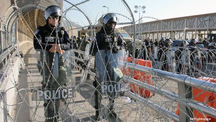 US Customs and Border Protection Office (CBP) agents and Border Patrol agents participate in an operative to find illegal migrants at the International Bridge Paso del Norte-Santa Fe in Ciudad Juarez, Chihuahua State, Mexico on July 1, 2019.