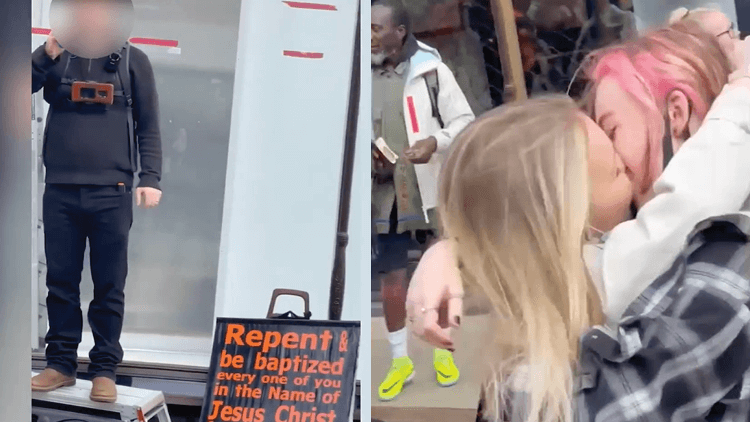 Watch Two Women Confront Hateful Preacher With Long, Passionate Kiss!