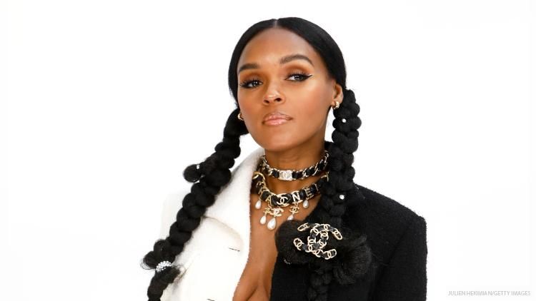 Janelle Monáe looking beautiful in a black and white outfit