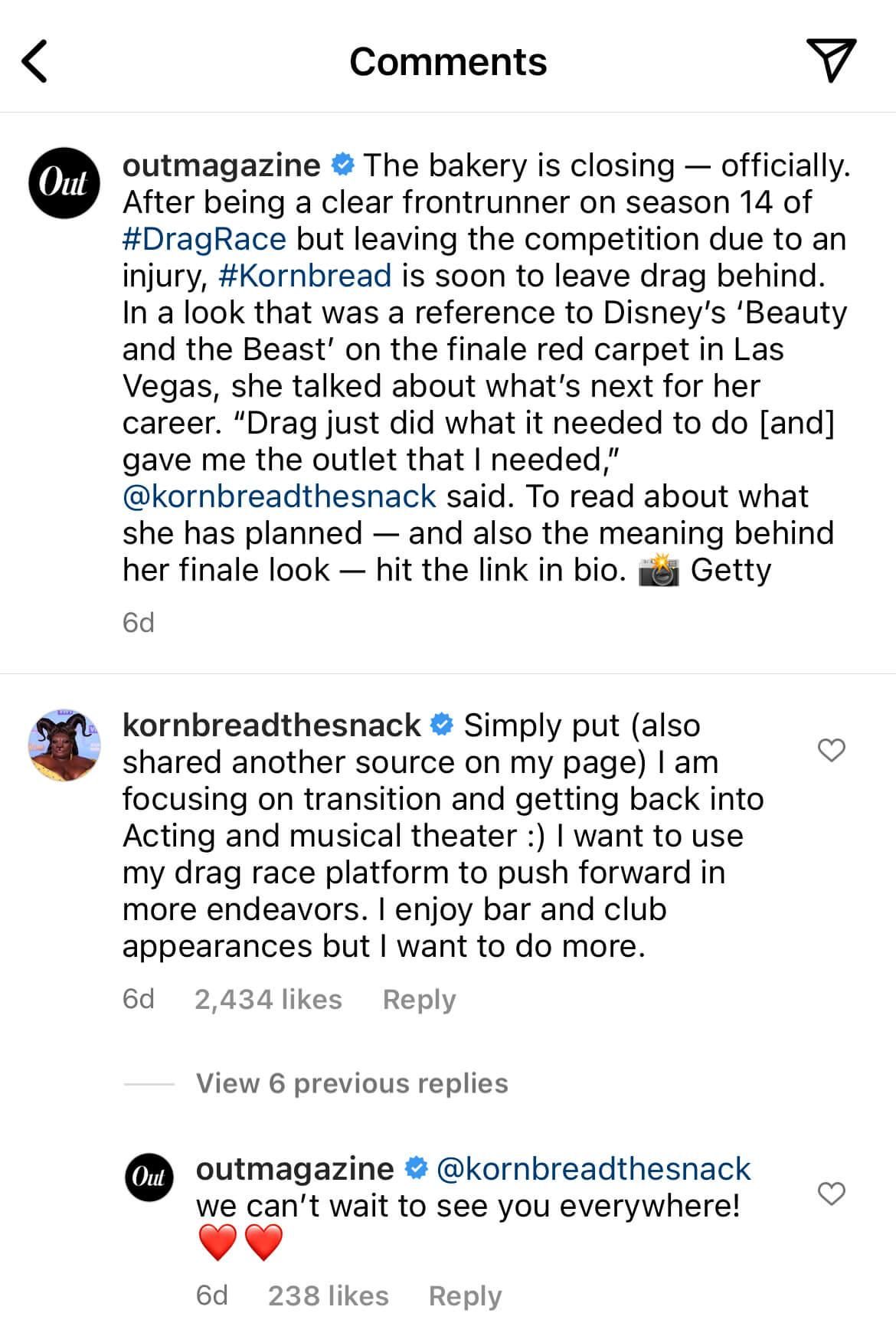 Kornbread comments on Out Magazine post