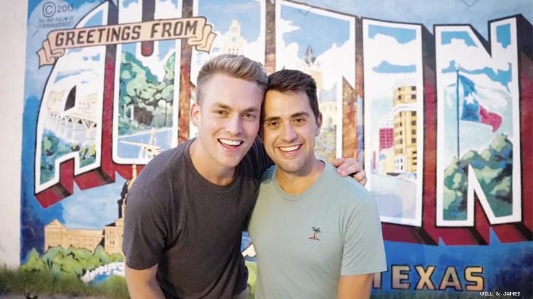 Will & James in front Austin Welcome Sign