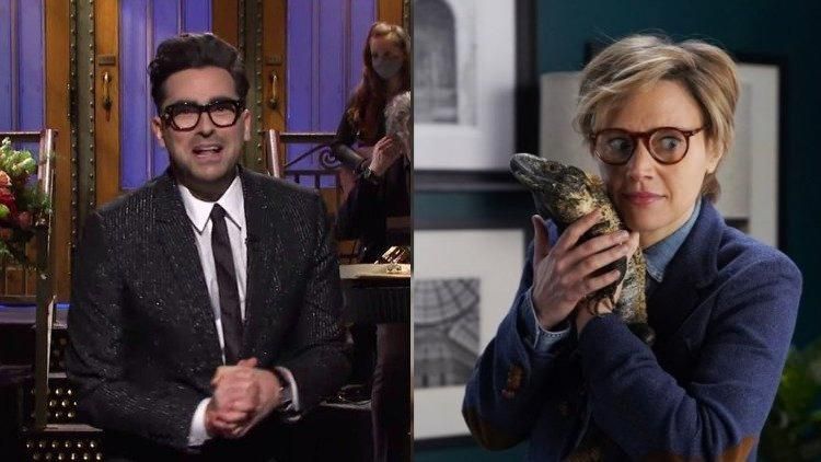 Dan Levy, Kate McKinnon and Iguana