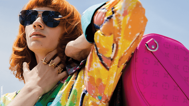 Model Erik Sathrum escapes to the California sun in Louis Vuitton’s spring summer 2021 collection.