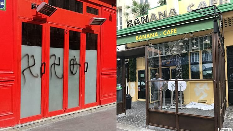 Vandals painted swastikas and Celtic crosses on two gay bars in Paris, France, over the last week.