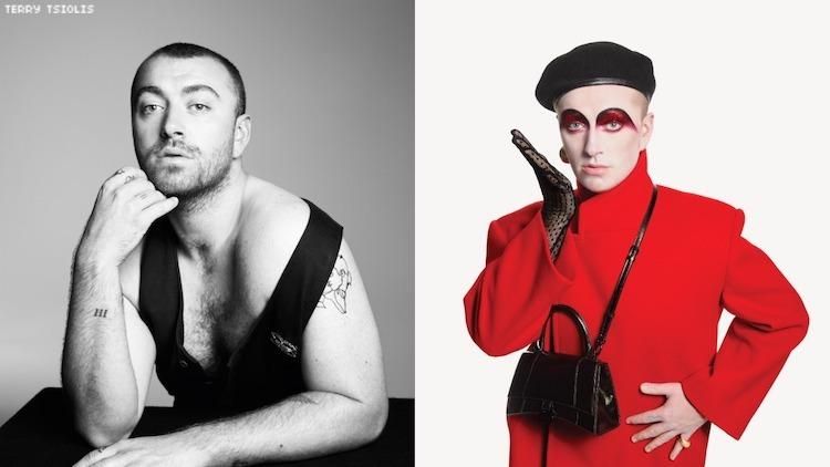 Sam Smith in two photos for a photoshoot.