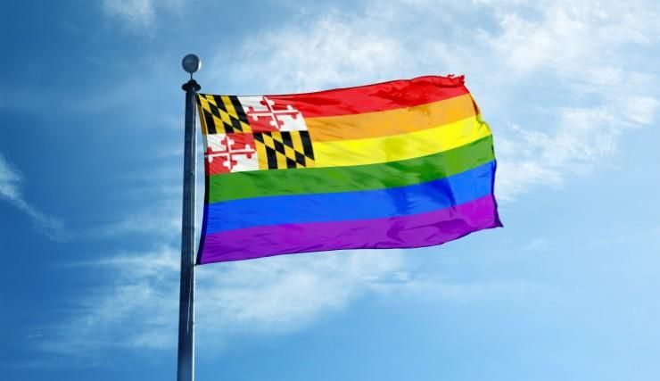 Maryland state flag with rainbow flag