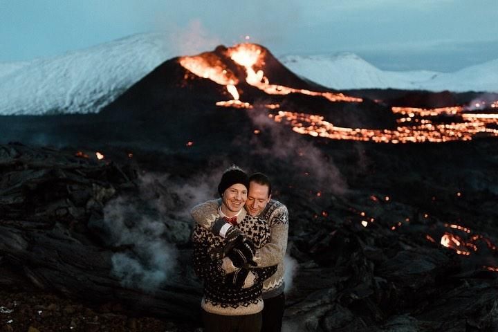 Gay Couple Marries in Front of Erupting Volcano
