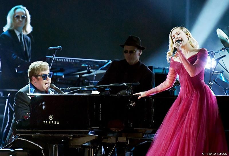 Elton John and Miley Cyrus at the 60th Grammys