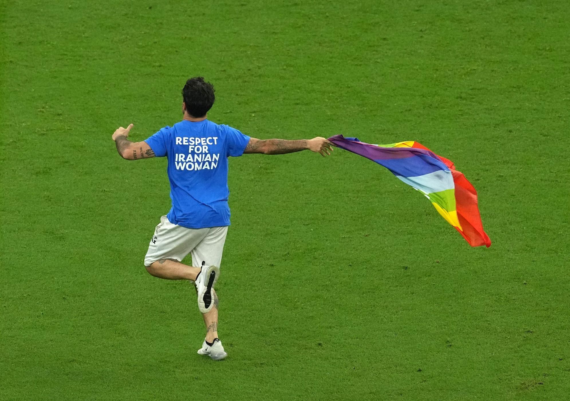 Protester Carrying LGBTQ+ Flag Interrupts Game at the 2022 World Cup