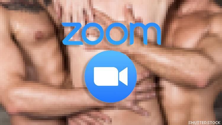 Zoom logo over naked bodies.